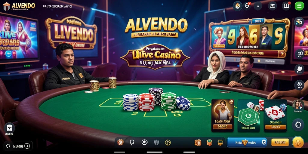 Screenshot ALVENDO menunjukkan dealer langsung dan suasana kasino yang menarik.