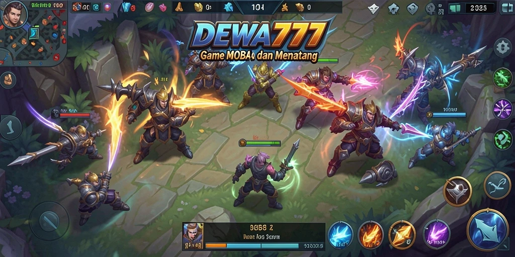 Tampilan gameplay DEWA777 dengan pertarungan seru antara hero.