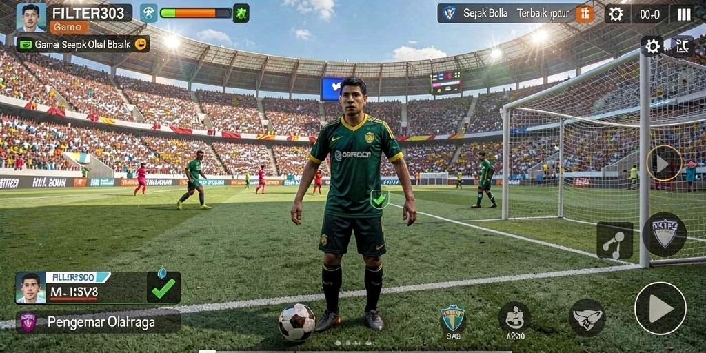 Screenshot FILTER303 menampilkan aksi seru di lapangan sepak bola.