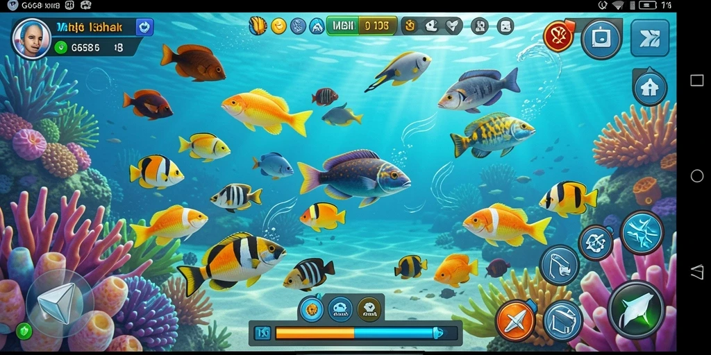 Tampilan gameplay seru dari G668 saat menembak ikan berwarna-warni.