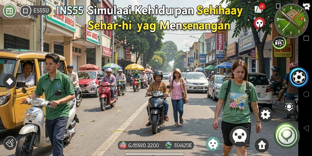 Tampilan gameplay yang menarik di INS55 dengan berbagai aktivitas kehidupan.