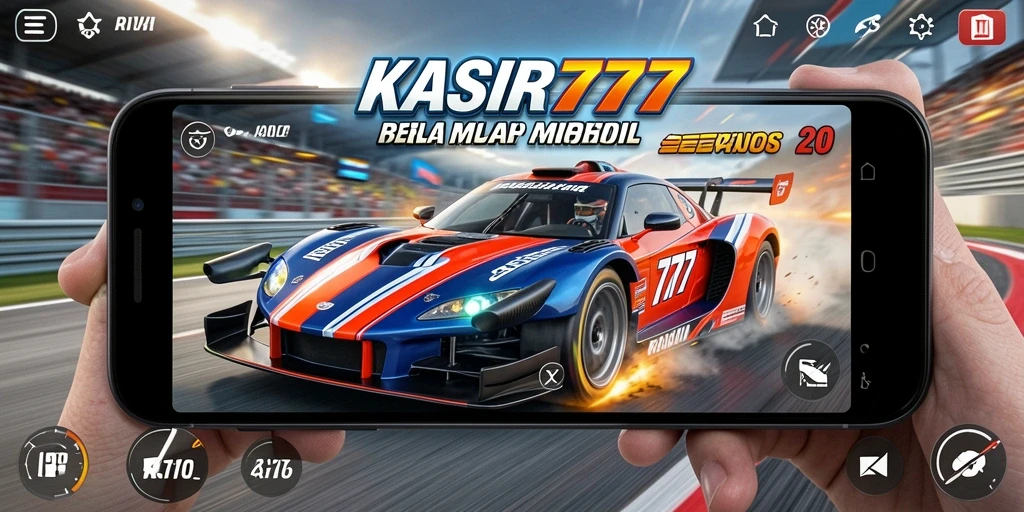 Gameplay seru KASIR777 dengan mobil balap di trek yang menantang.