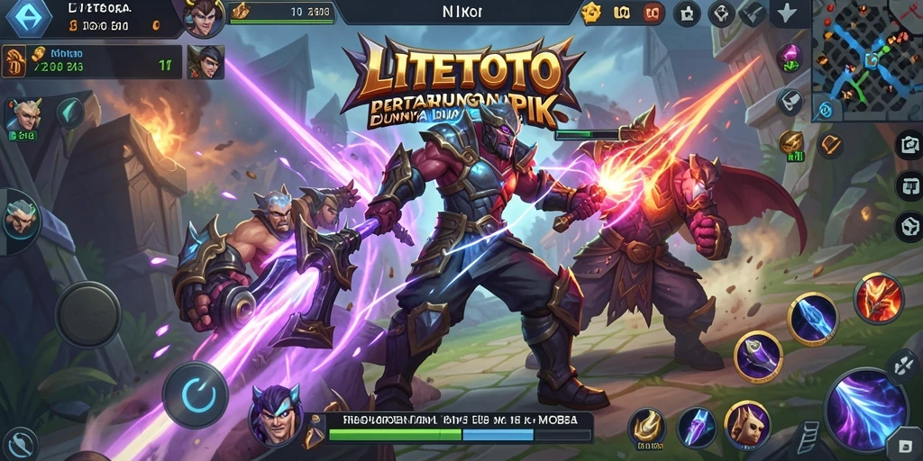 Screenshot gameplay intens dari LITETOTO yang menunjukkan aksi MOBA.