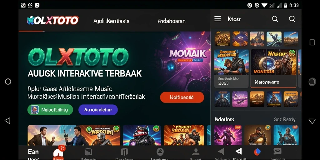 Screenshot menampilkan antarmuka interaktif OLXTOTO dengan berbagai fitur musik.