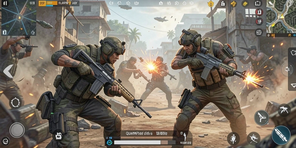 Tampilan gameplay QUARKPLAY yang seru dan mendebarkan dalam pertarungan Battle Royale.