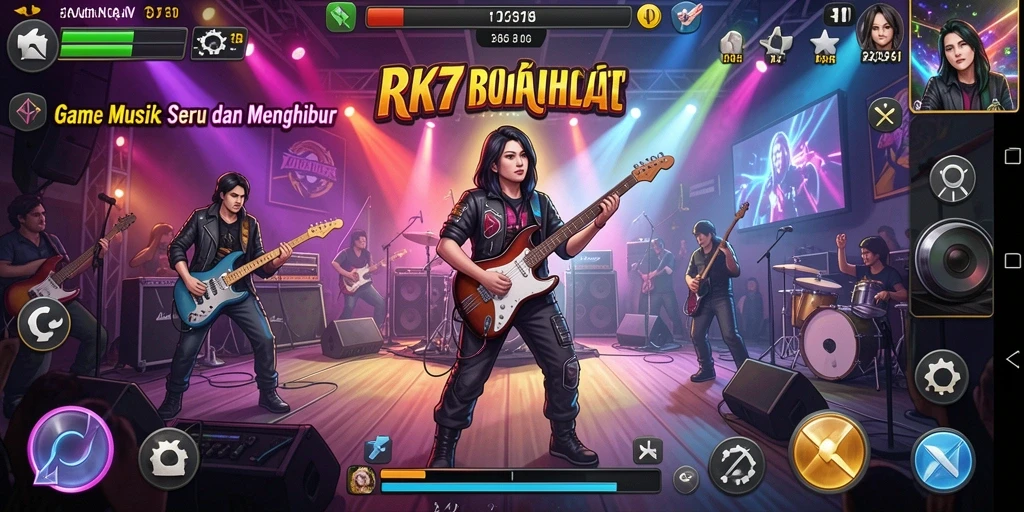 Screenshot gameplay RK77 yang menampilkan tantangan musik yang seru.