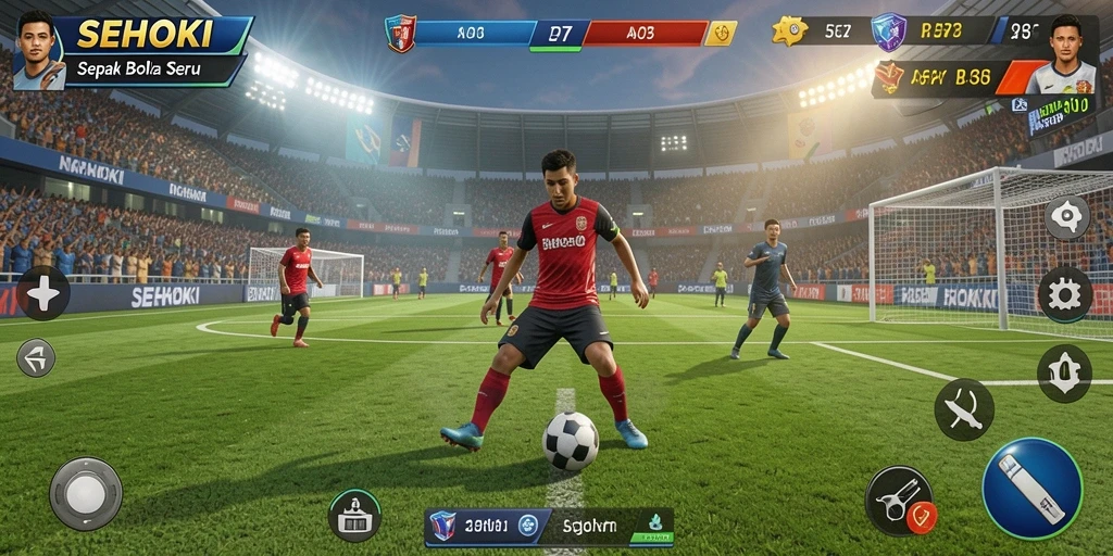 Screenshot SEHOKI menampilkan momen seru di lapangan sepak bola.