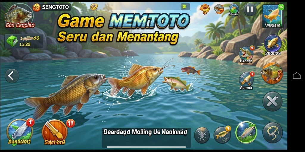 Screenshot gameplay SENGTOTO yang menampilkan suasana memancing yang seru.
