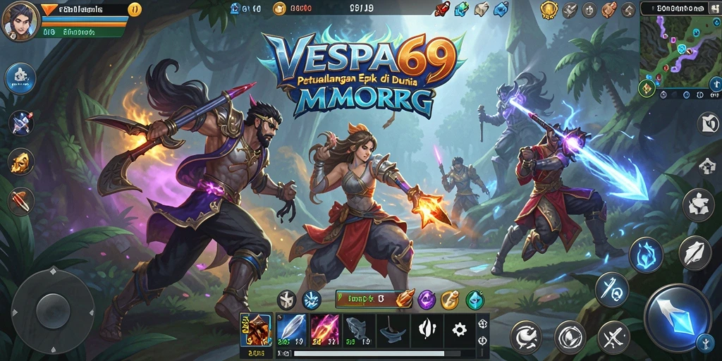 Tampilan gameplay VESPA69 menampilkan karakter beraksi di dunia MMORPG yang dinamis.