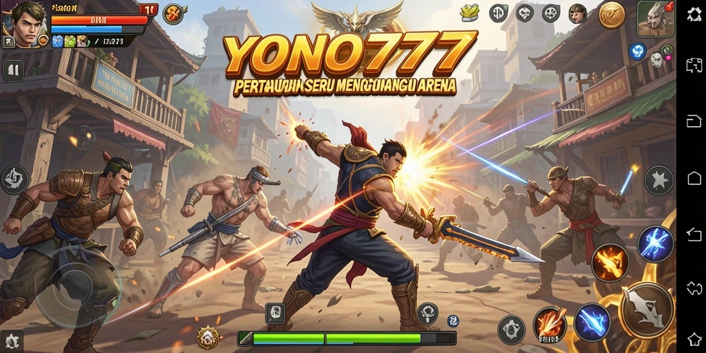 Screenshot YONO777 menampilkan pertarungan antara karakter yang beraksi di arena.